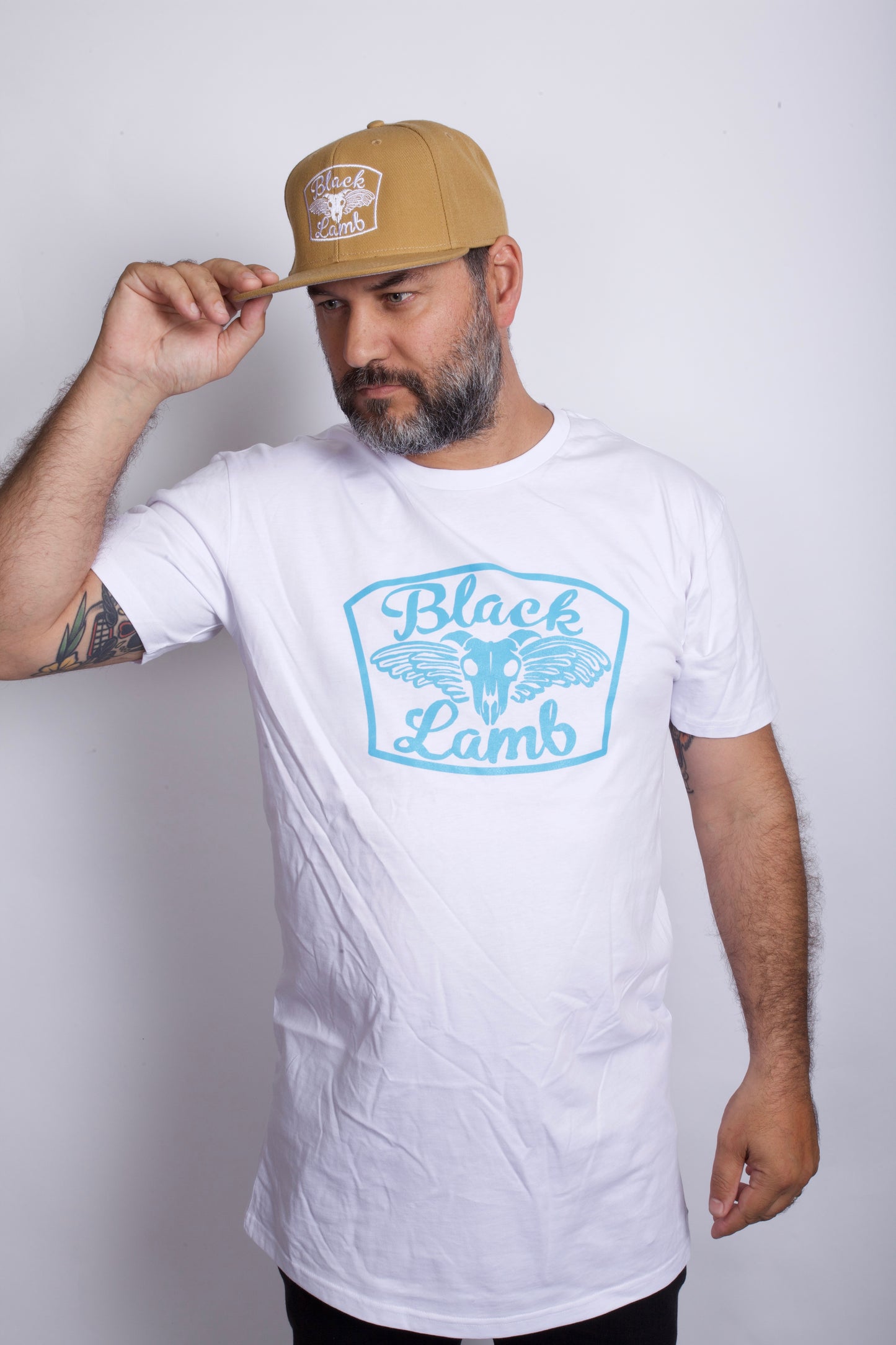 White Tall Tee Blue Print