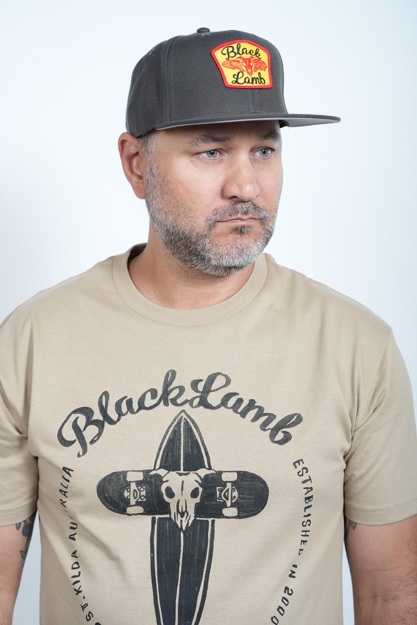 Grey Hat with Red Yellow and Black Patch