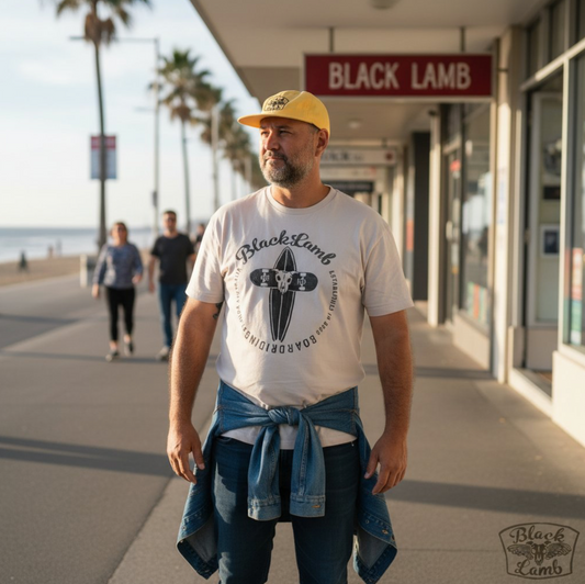 Black Lamb White Board Rider Heavyweight Surf Graphic T-Shirt